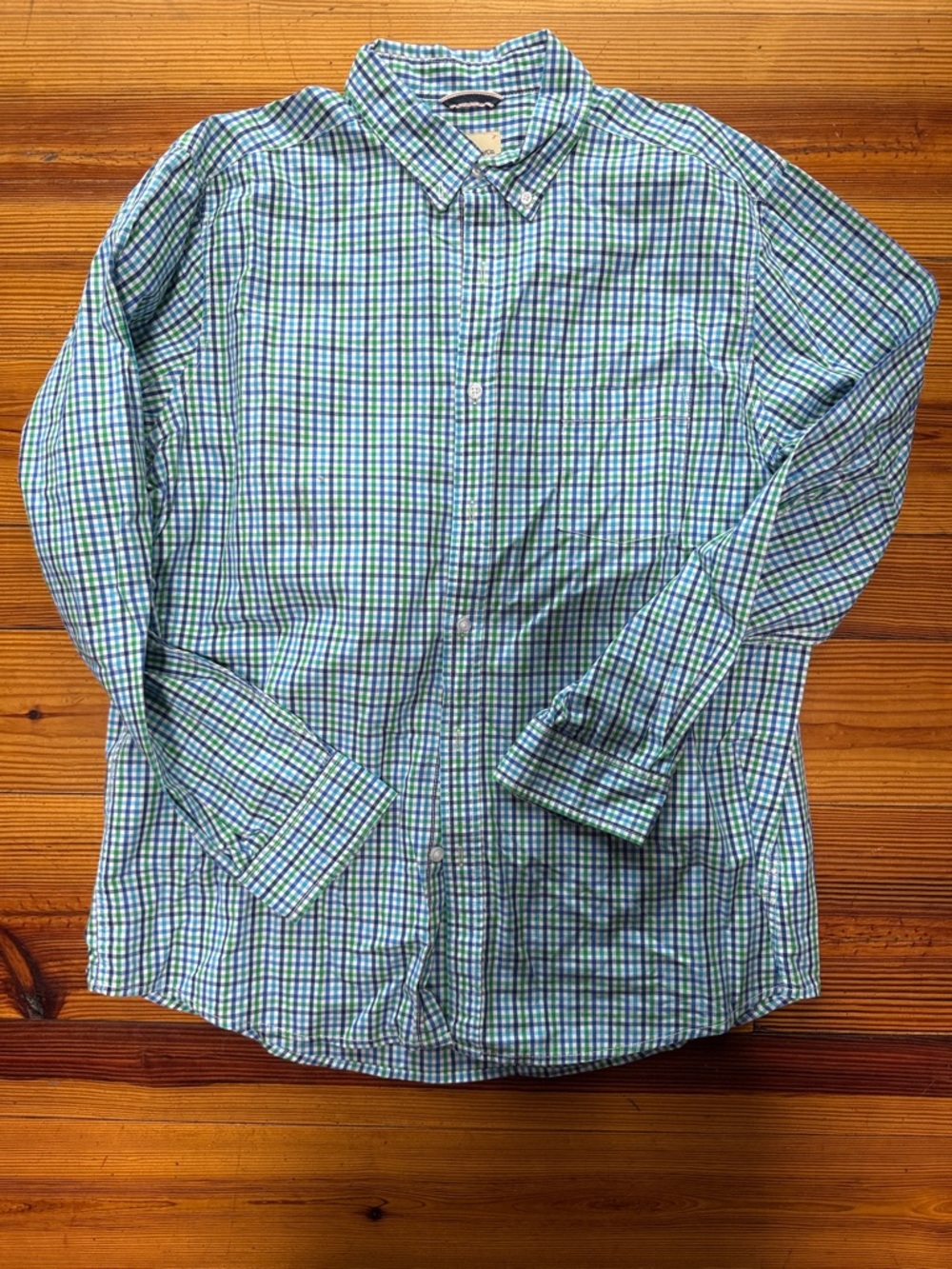 Men's Blue & Green Check Button-Down Shirt
